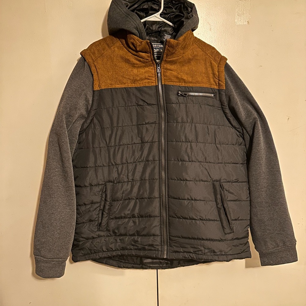 Distortion Men's Black and Brown Hooded Puffer Jacket
